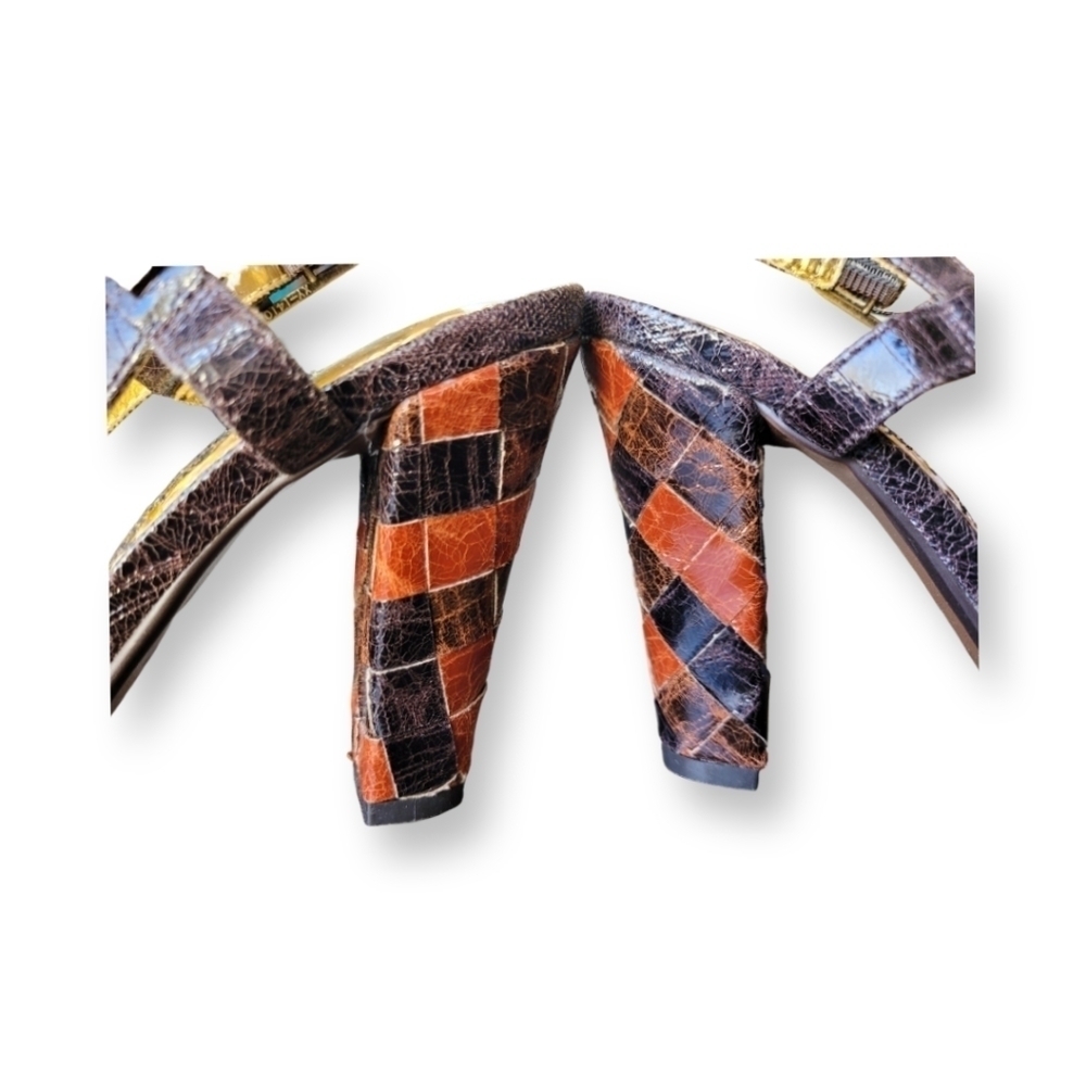 Naughty Monkey Brown Patchwork Heels Guc - image 6